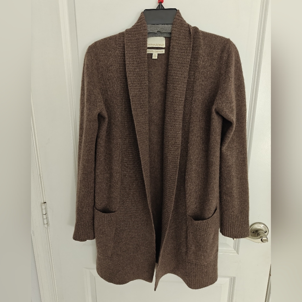 Cynthia Rowley Chocolate Open-Front Cardigan Cashmere size M long sleeve